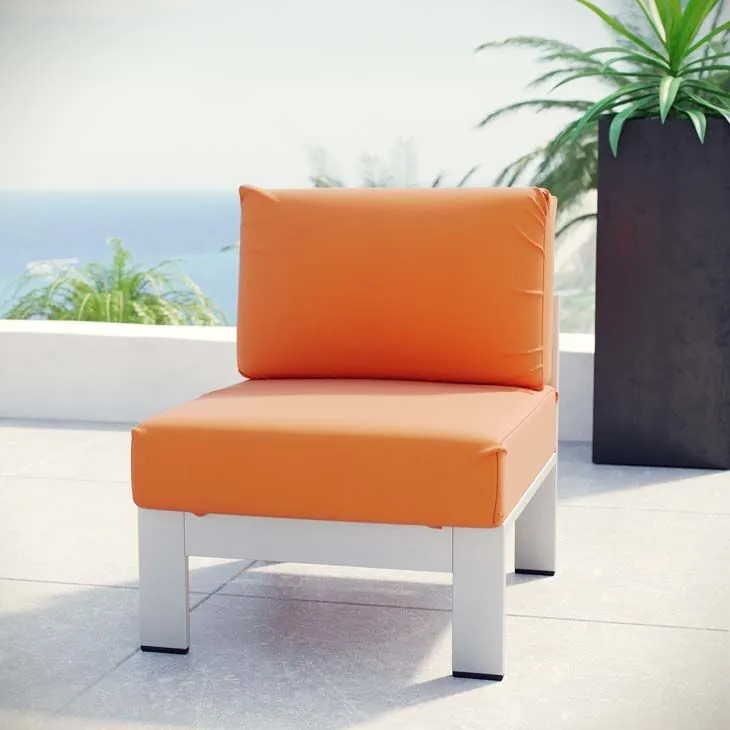 Shore Armless Outdoor Patio Aluminum Chair in Silver and Orange by Modway