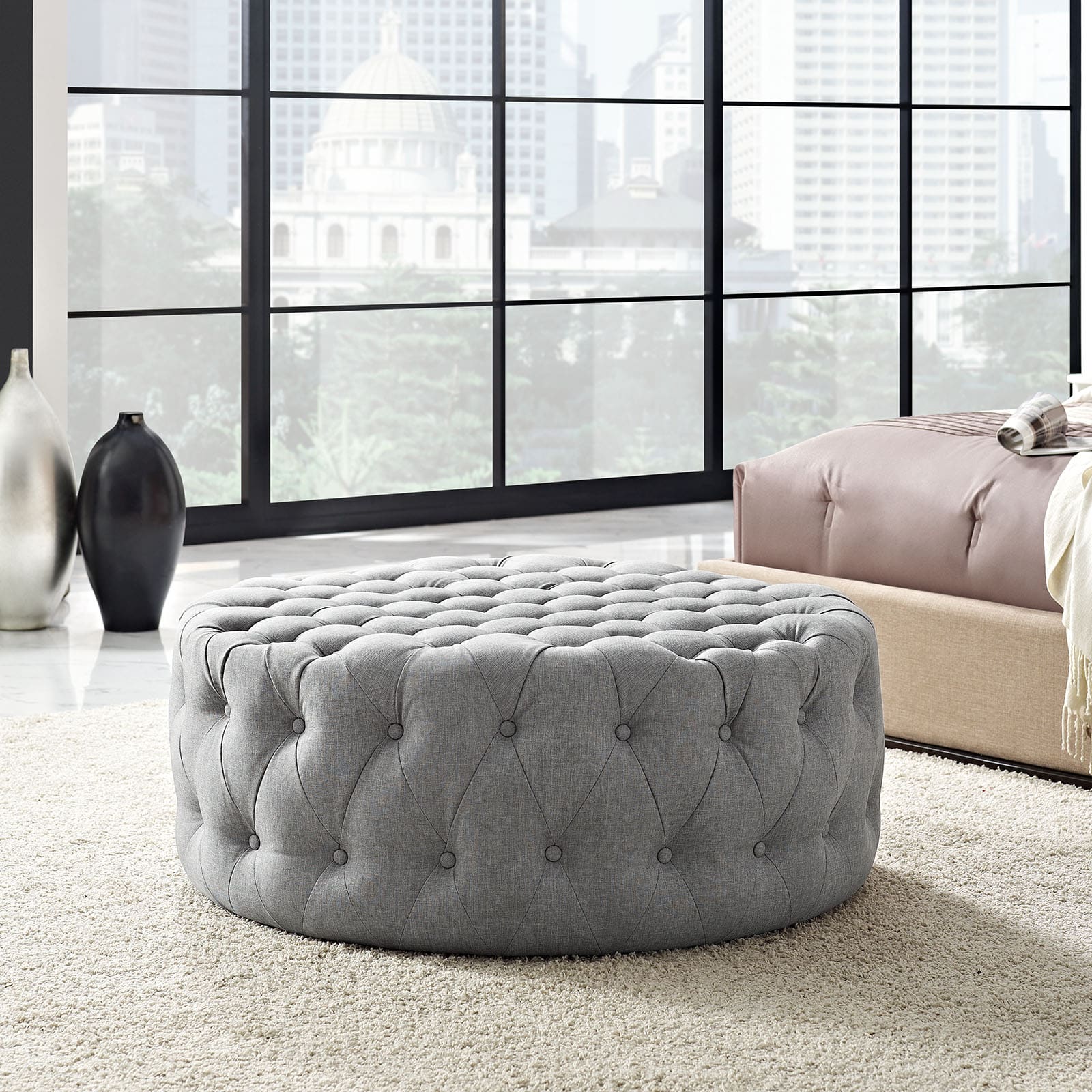 Amour Upholstered Fabric Ottoman in Light Gray by Modway - Image 2