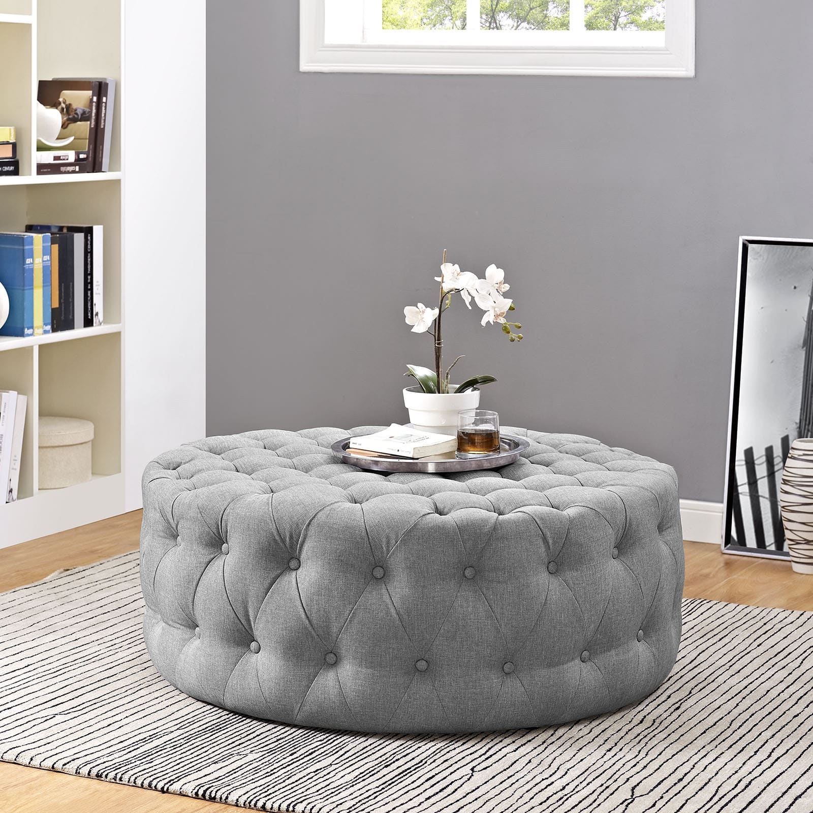 Amour Upholstered Fabric Ottoman in Light Gray by Modway - Image 3