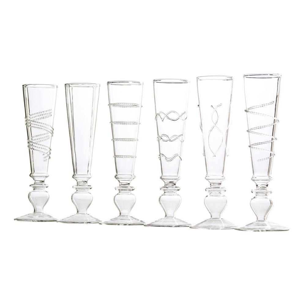 Footed Razzle Dazzle Champagne Flutes with Clear Accents Set of 6 by Abigails