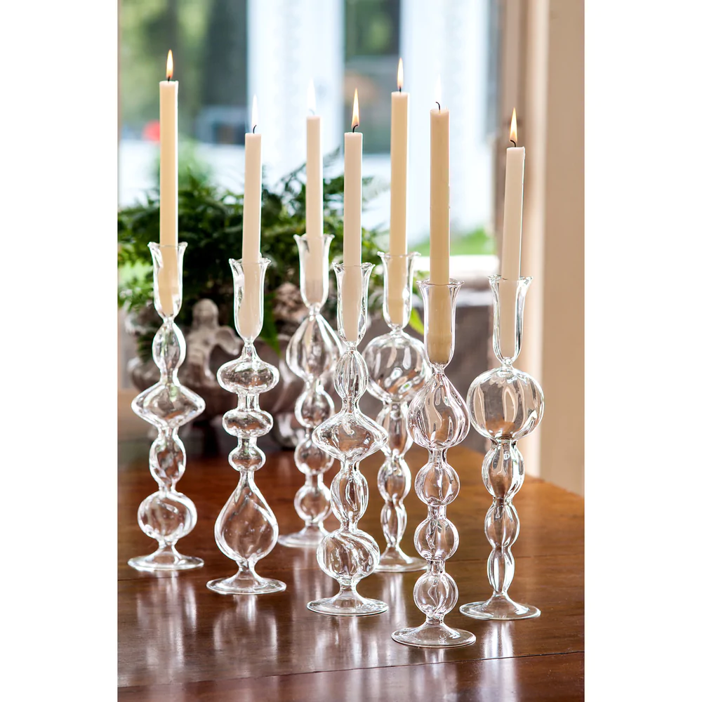 Alexandra Clear Mouth-Blown Glass Candlesticks by Abigails
