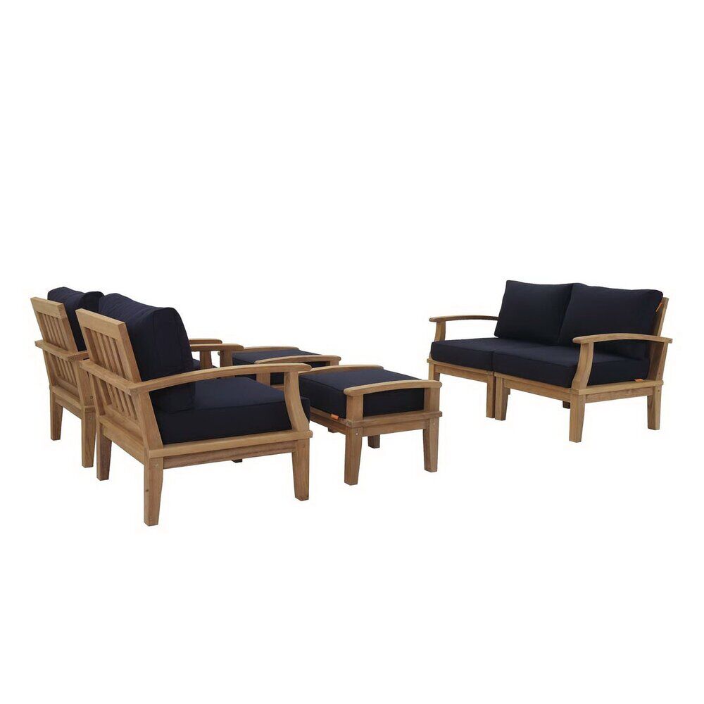 Marina 6 Piece Outdoor Patio Teak Set in Natural Navy by Modway