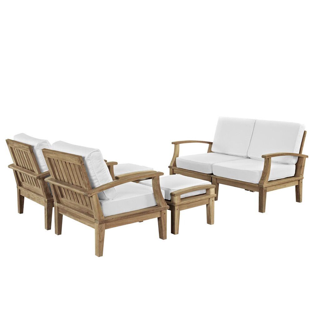 Marina 6 Piece Outdoor Patio Teak Set in Natural White by Modway
