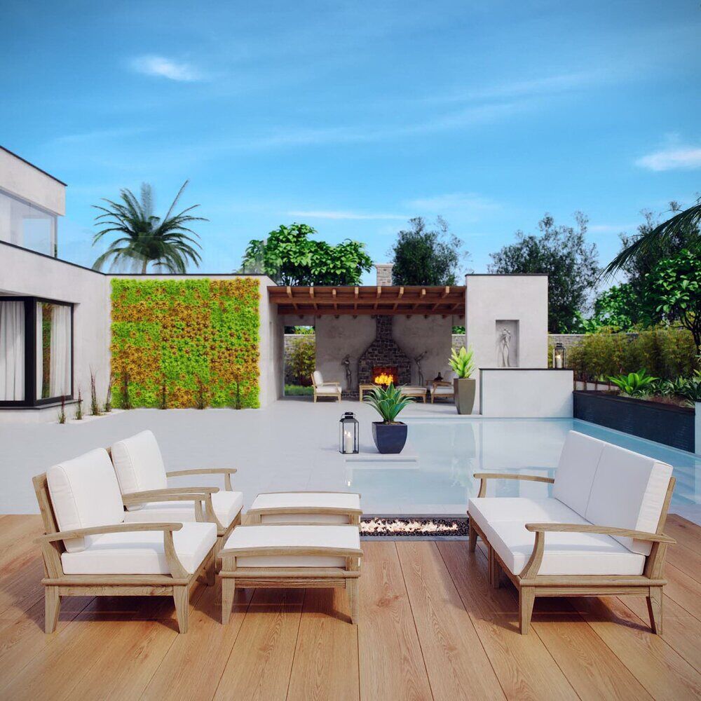 Marina 6 Piece Outdoor Patio Teak Set in Natural White by Modway - Image 8