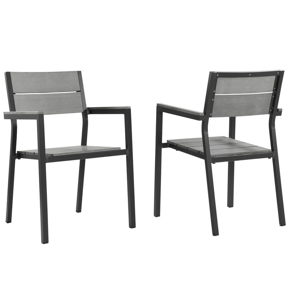 Maine Outdoor Patio Dining Armchair Set of 2 in Brown Gray by Modway