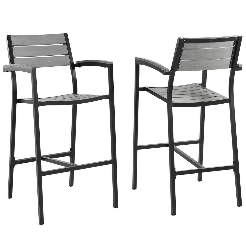 Maine Outdoor Patio Bar Stool Set of 2 in Brown Gray by Modway