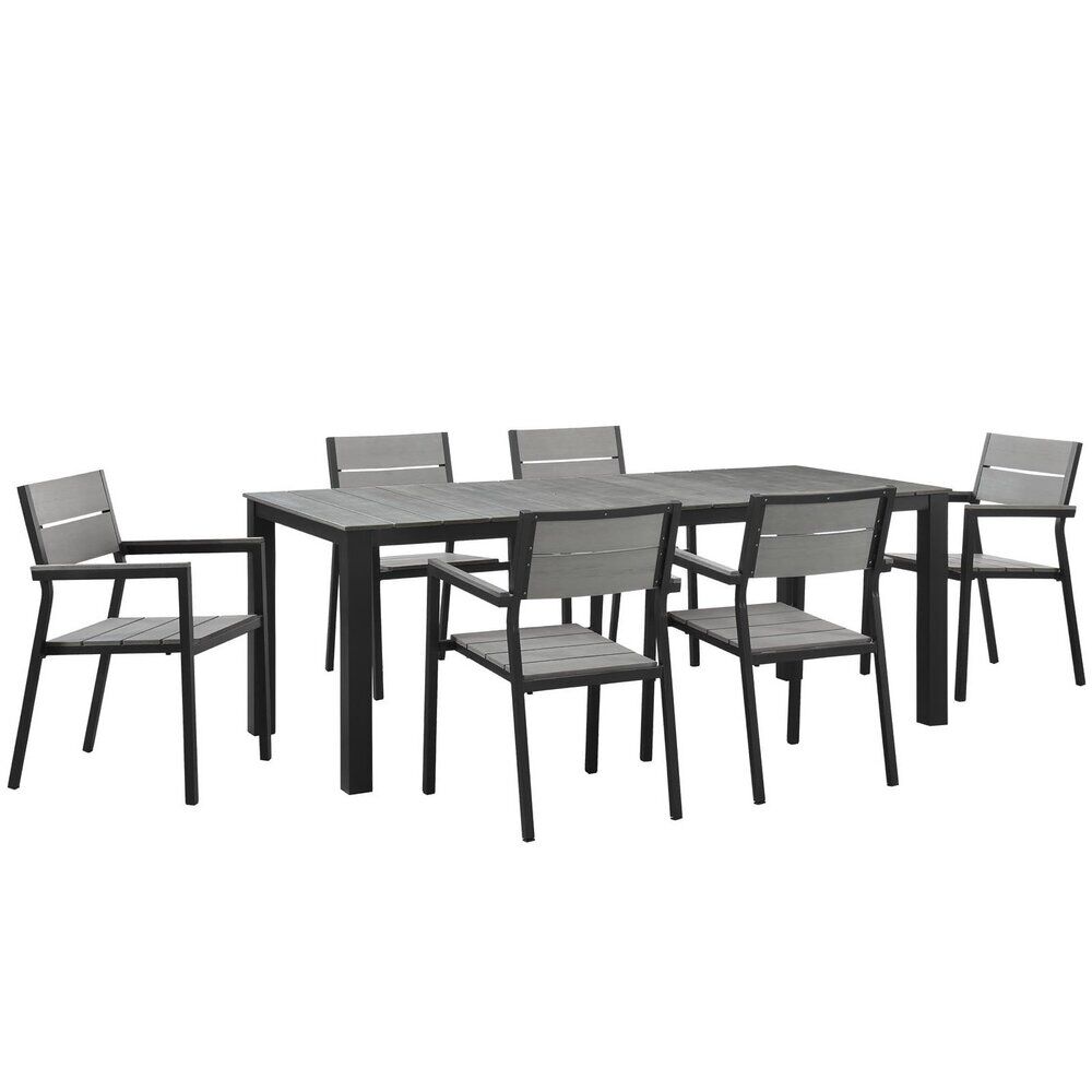 Maine 7 Piece Outdoor Patio Dining Set in Brown Gray by Modway