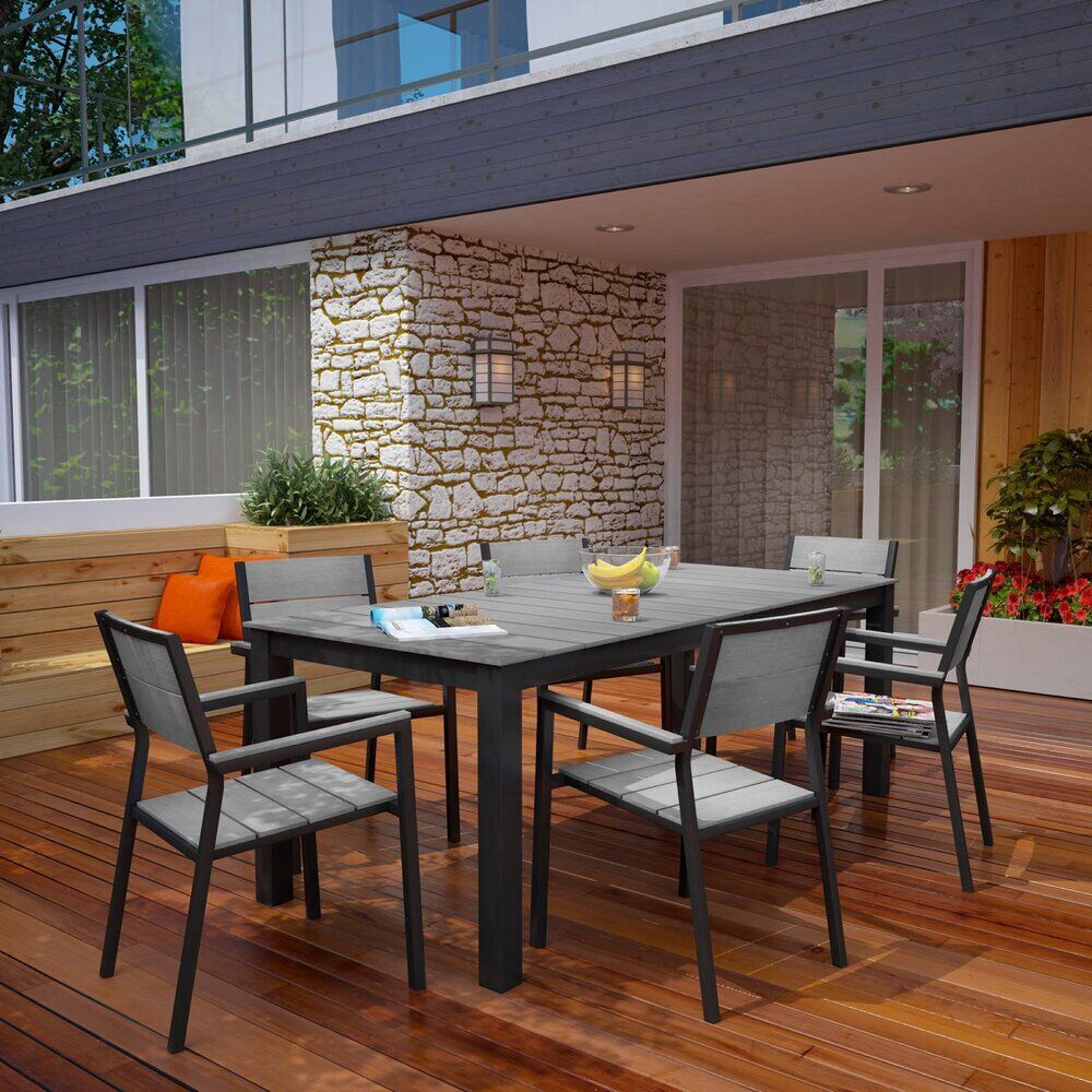 Maine 7 Piece Outdoor Patio Dining Set in Brown Gray by Modway - Image 7