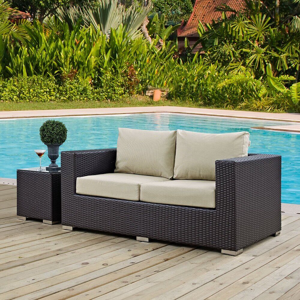 Convene Outdoor Patio Loveseat in Espresso Beige by Modway - Image 5