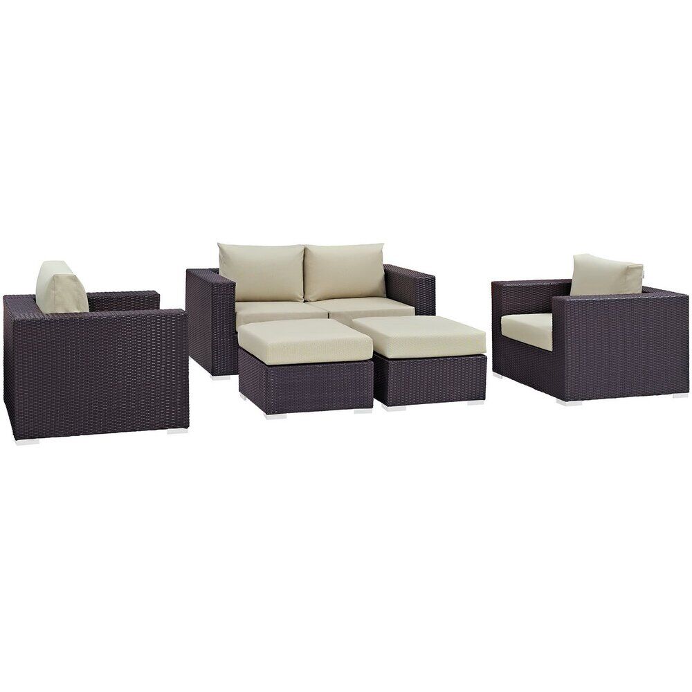 Convene 5 Piece Outdoor Patio Sofa Set in Espresso Beige by Modway