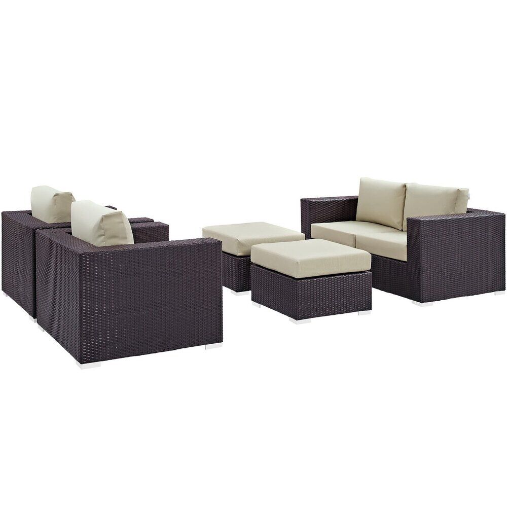 Convene 5 Piece Outdoor Patio Sofa Set in Espresso Beige by Modway - Image 2