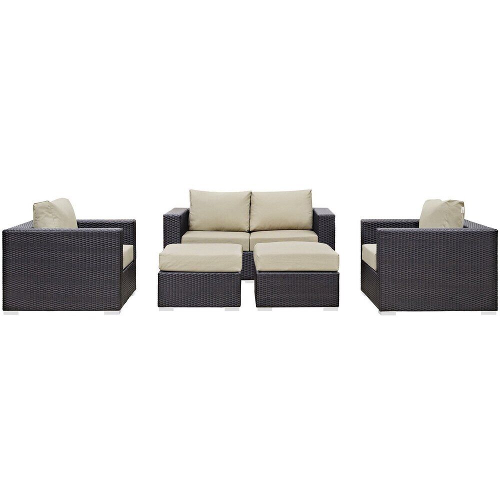 Convene 5 Piece Outdoor Patio Sofa Set in Espresso Beige by Modway - Image 3