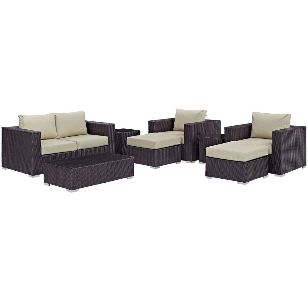Convene 8 Piece Outdoor Patio Sofa Set in Espresso Beige by Modway