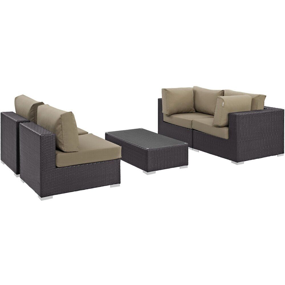 Convene 5 Piece Outdoor Patio Sectional Set in Espresso Mocha by Modway