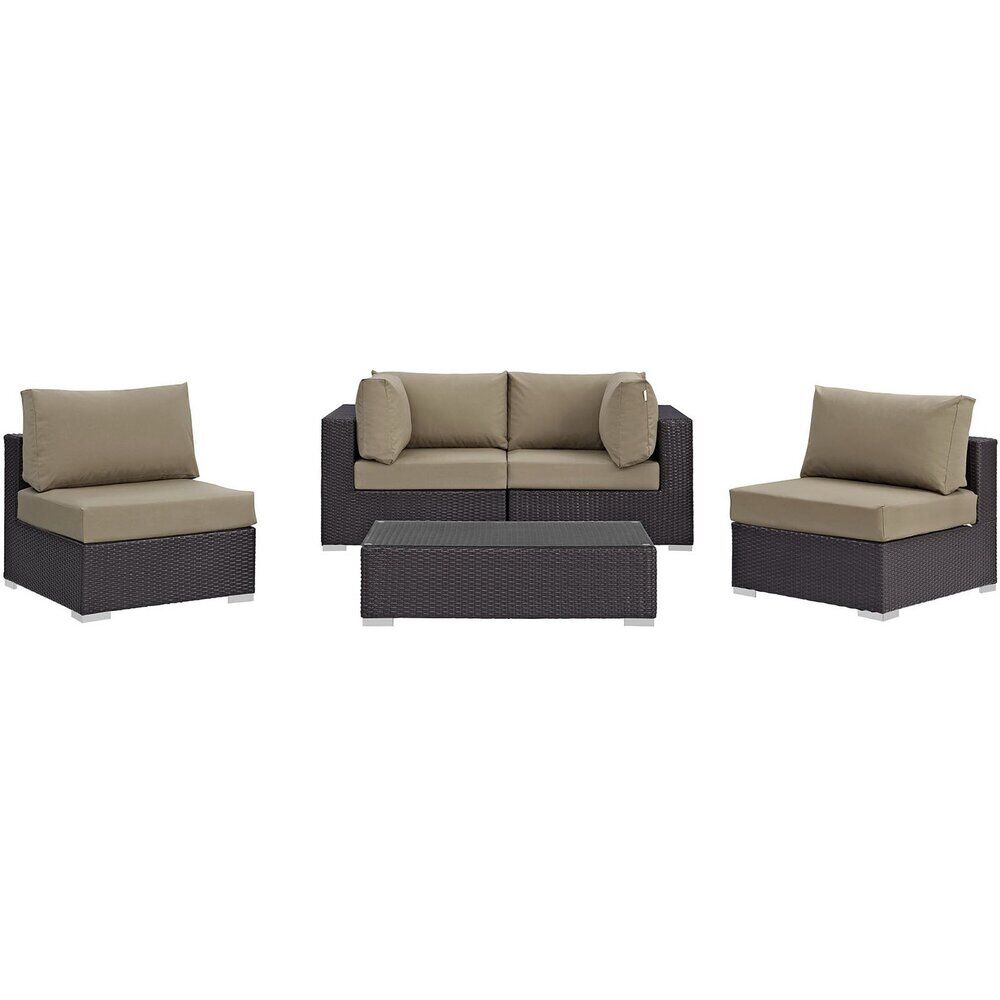Convene 5 Piece Outdoor Patio Sectional Set in Espresso Mocha by Modway - Image 2