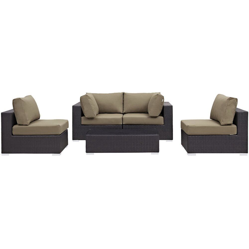 Convene 5 Piece Outdoor Patio Sectional Set in Espresso Mocha by Modway - Image 3