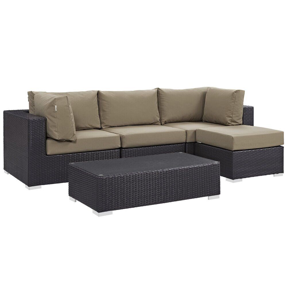 Convene 5 Piece Outdoor Patio Sectional Set in Espresso Mocha by Modway