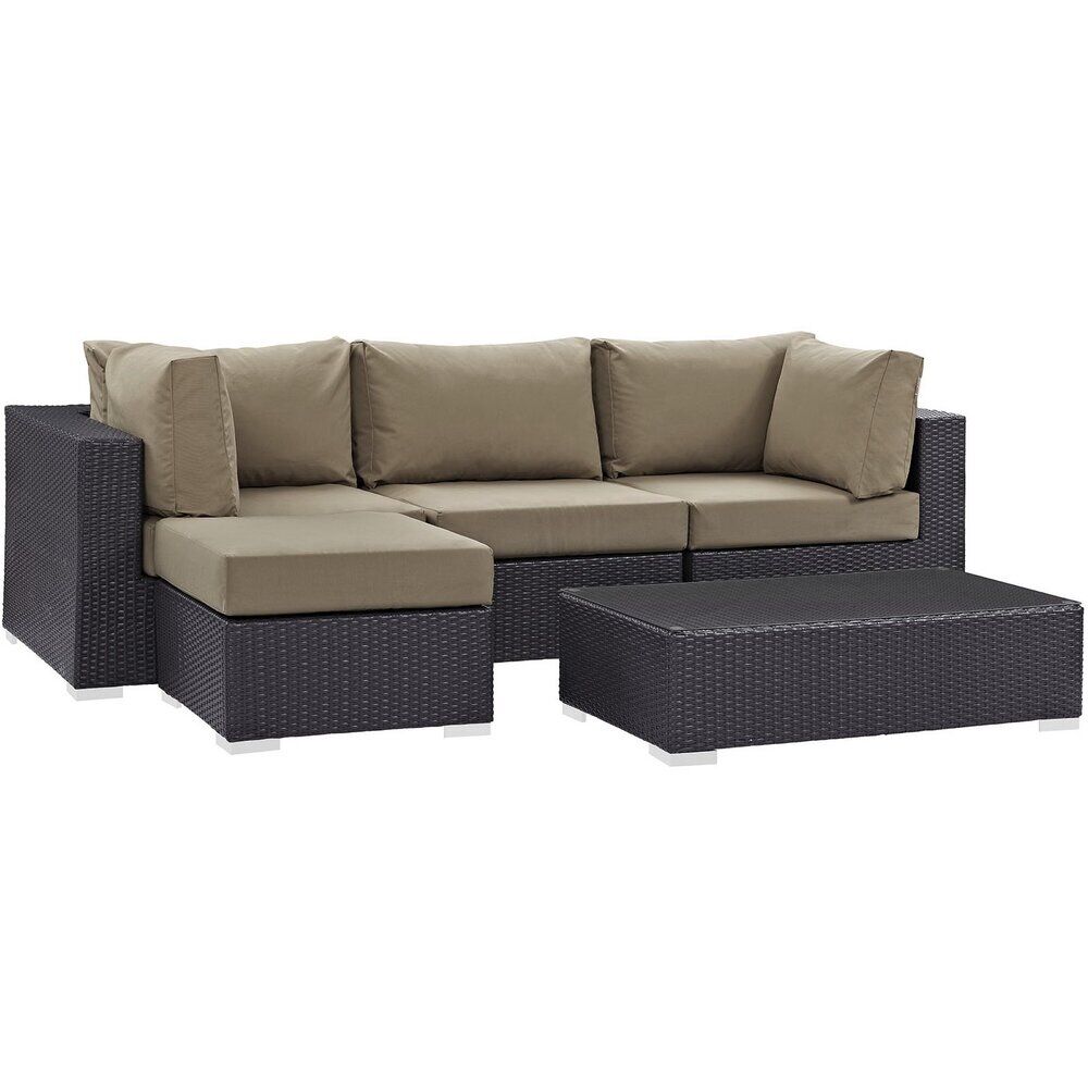 Convene 5 Piece Outdoor Patio Sectional Set in Espresso Mocha by Modway - Image 2