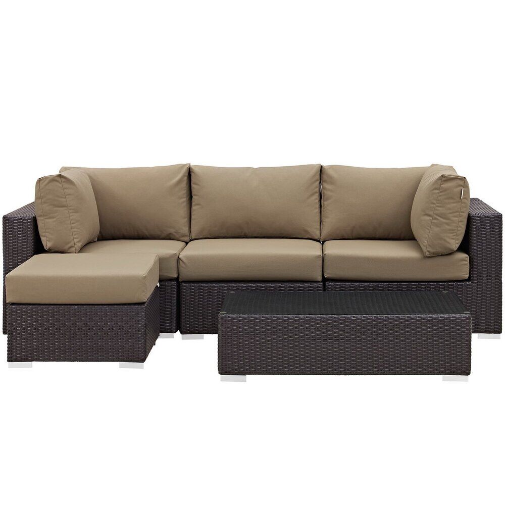 Convene 5 Piece Outdoor Patio Sectional Set in Espresso Mocha by Modway - Image 14