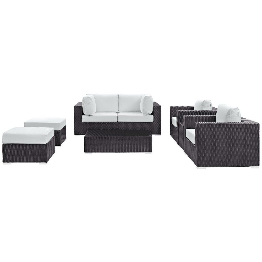 Convene 8 Piece Outdoor Patio Sectional Set in Espresso White by Modway - Image 3