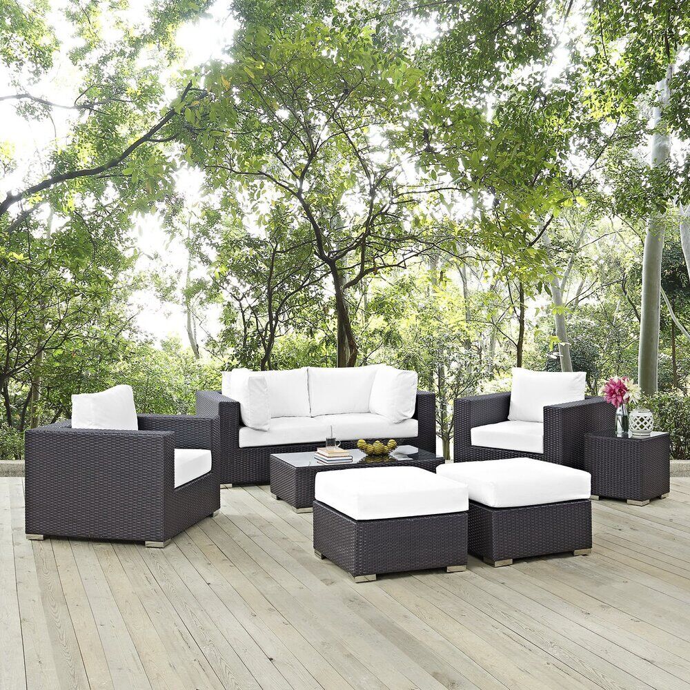 Convene 8 Piece Outdoor Patio Sectional Set in Espresso White by Modway - Image 9