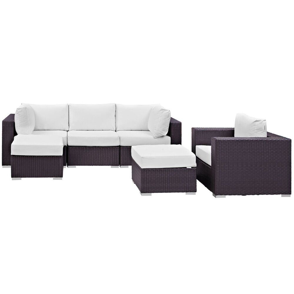 Convene 6 Piece Outdoor Patio Sectional Set in Espresso White by Modway - Image 3