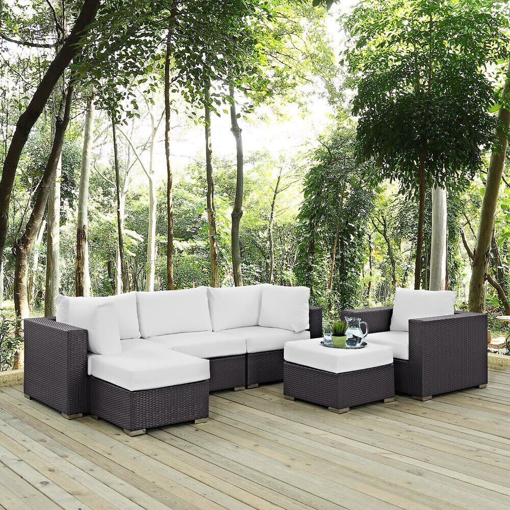 Convene 6 Piece Outdoor Patio Sectional Set in Espresso White by Modway - Image 8