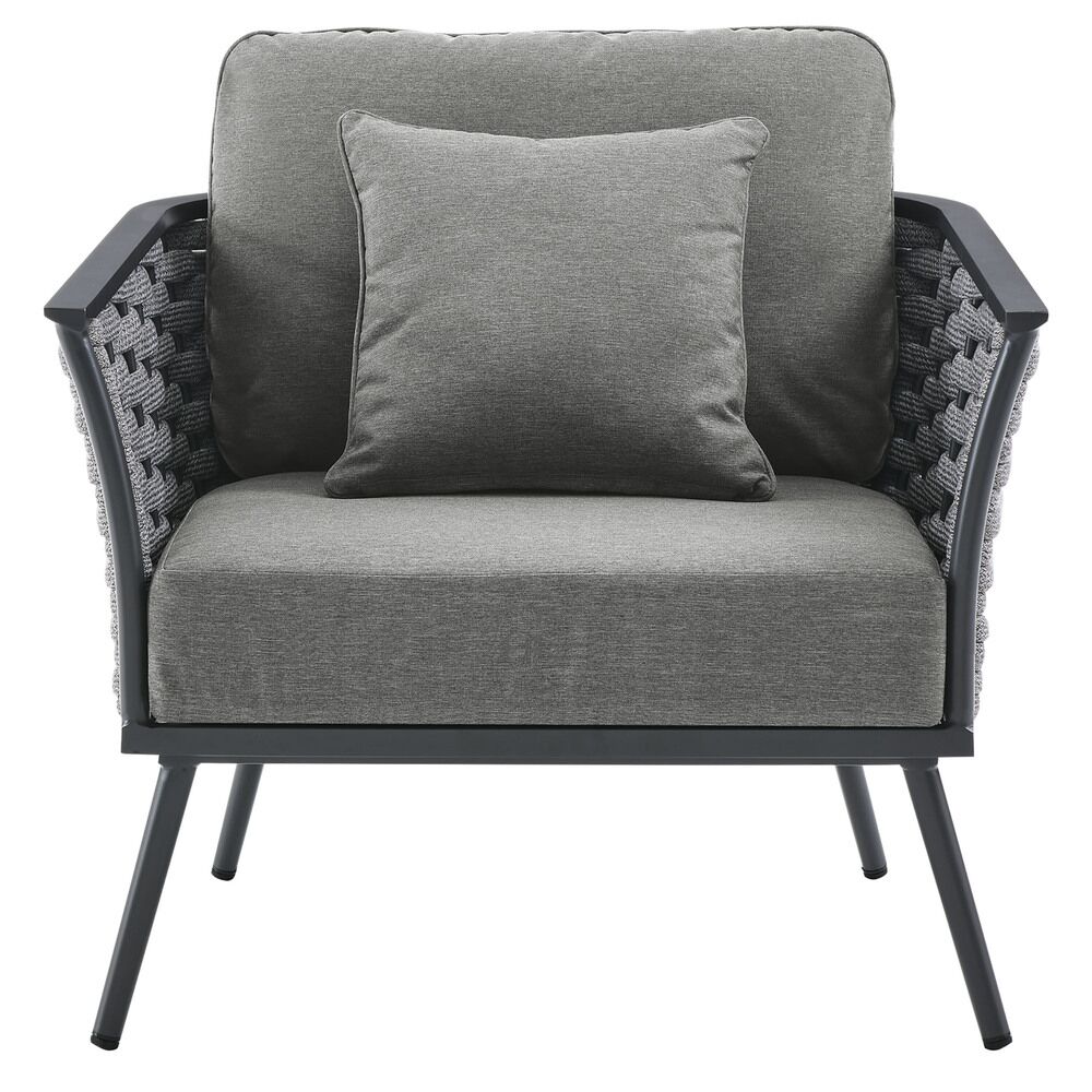 Stance Outdoor Patio Aluminum Armchair in Gray Charcoal by Modway - Image 4
