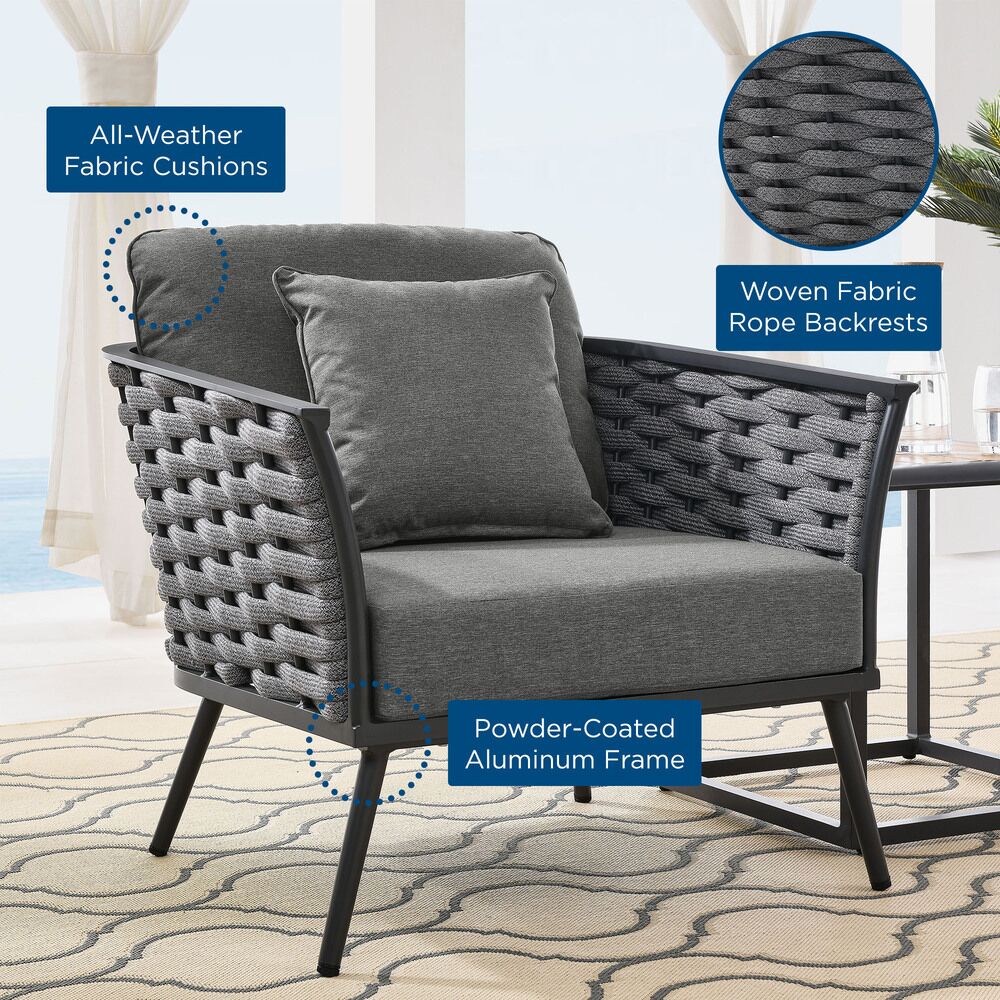 Stance Outdoor Patio Aluminum Armchair in Gray Charcoal by Modway - Image 7