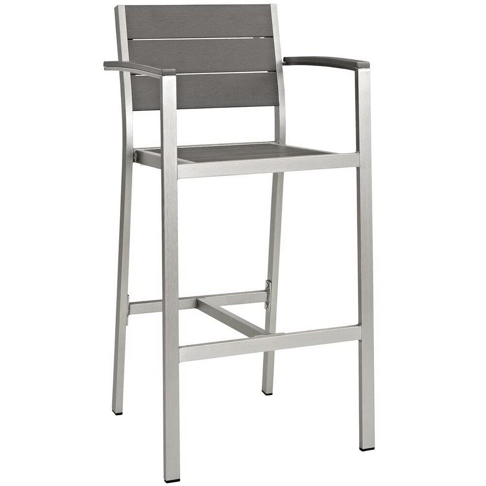 Shore 3 Piece Outdoor Patio Aluminum Pub Set in Silver Gray by Modway - Image 2