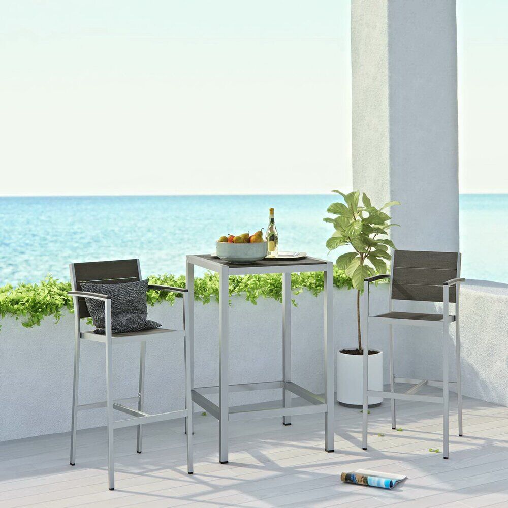 Shore 3 Piece Outdoor Patio Aluminum Pub Set in Silver Gray by Modway - Image 7