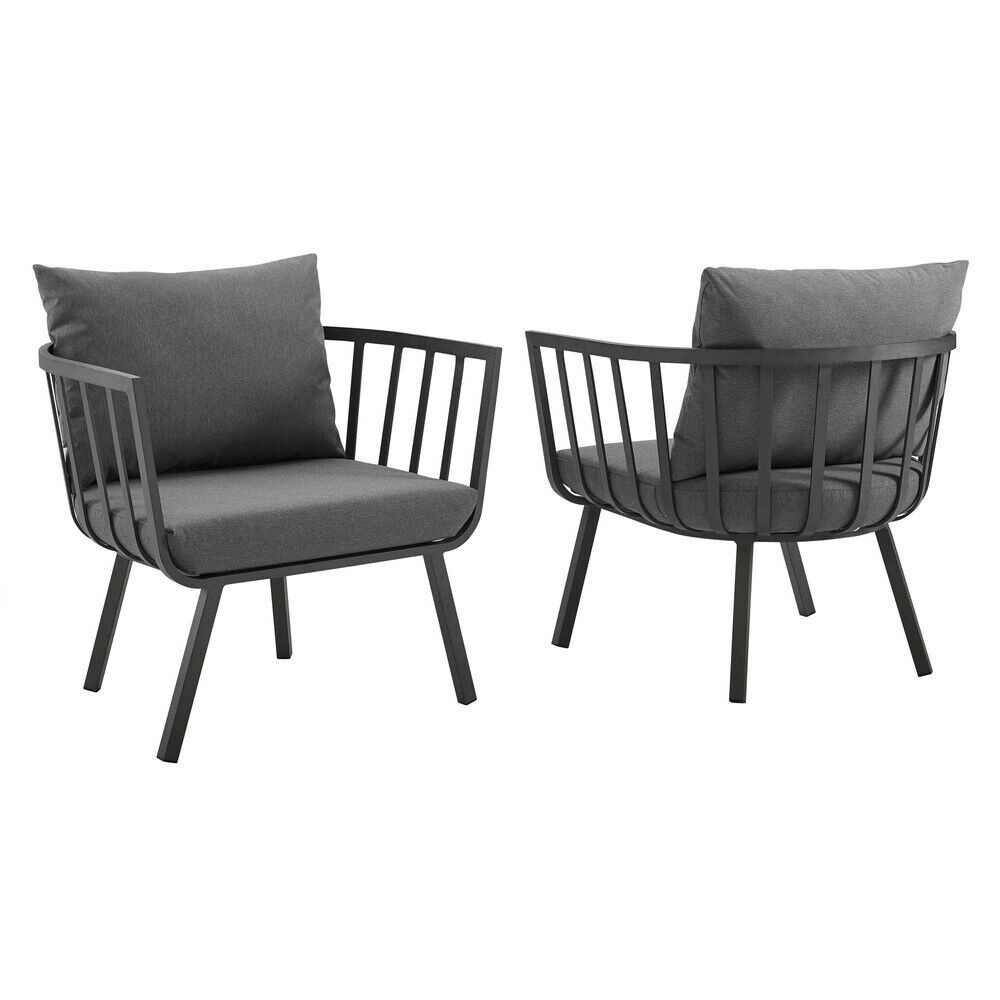 Riverside Outdoor Patio Aluminum Armchair Set of 2 in Gray Charcoal by Modway