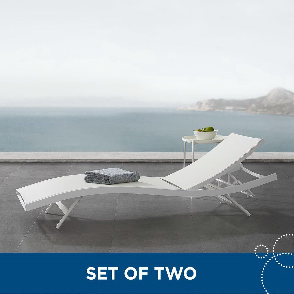 Glimpse Outdoor Patio Mesh Chaise Lounge Set of 2 in White White by Modway - Image 5