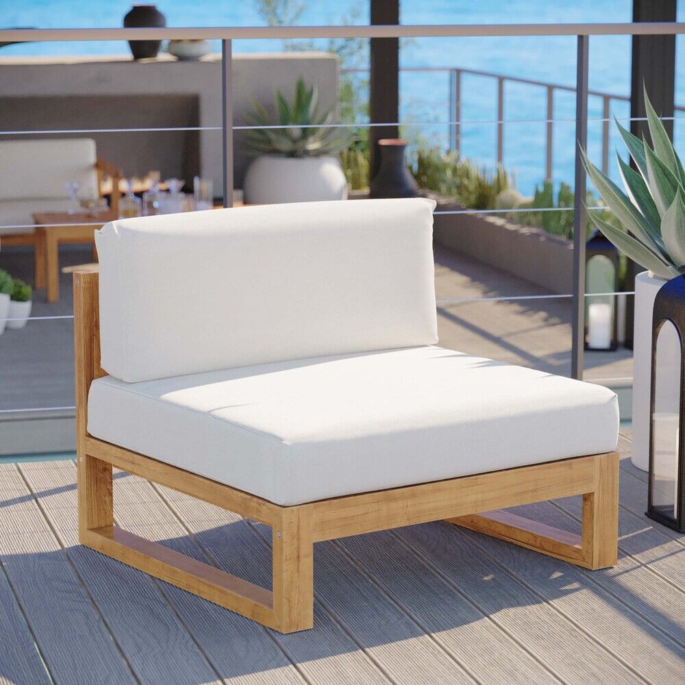 Upland Outdoor Patio Teak Wood Armless Chair in Natural White by Modway - Image 6