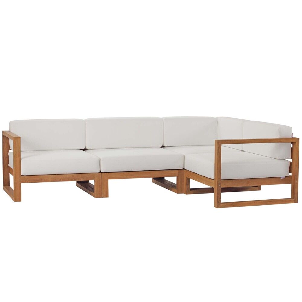 Upland 4-Piece Outdoor Patio Teak Wood Sectional Sofa Set in Natural White by Modway