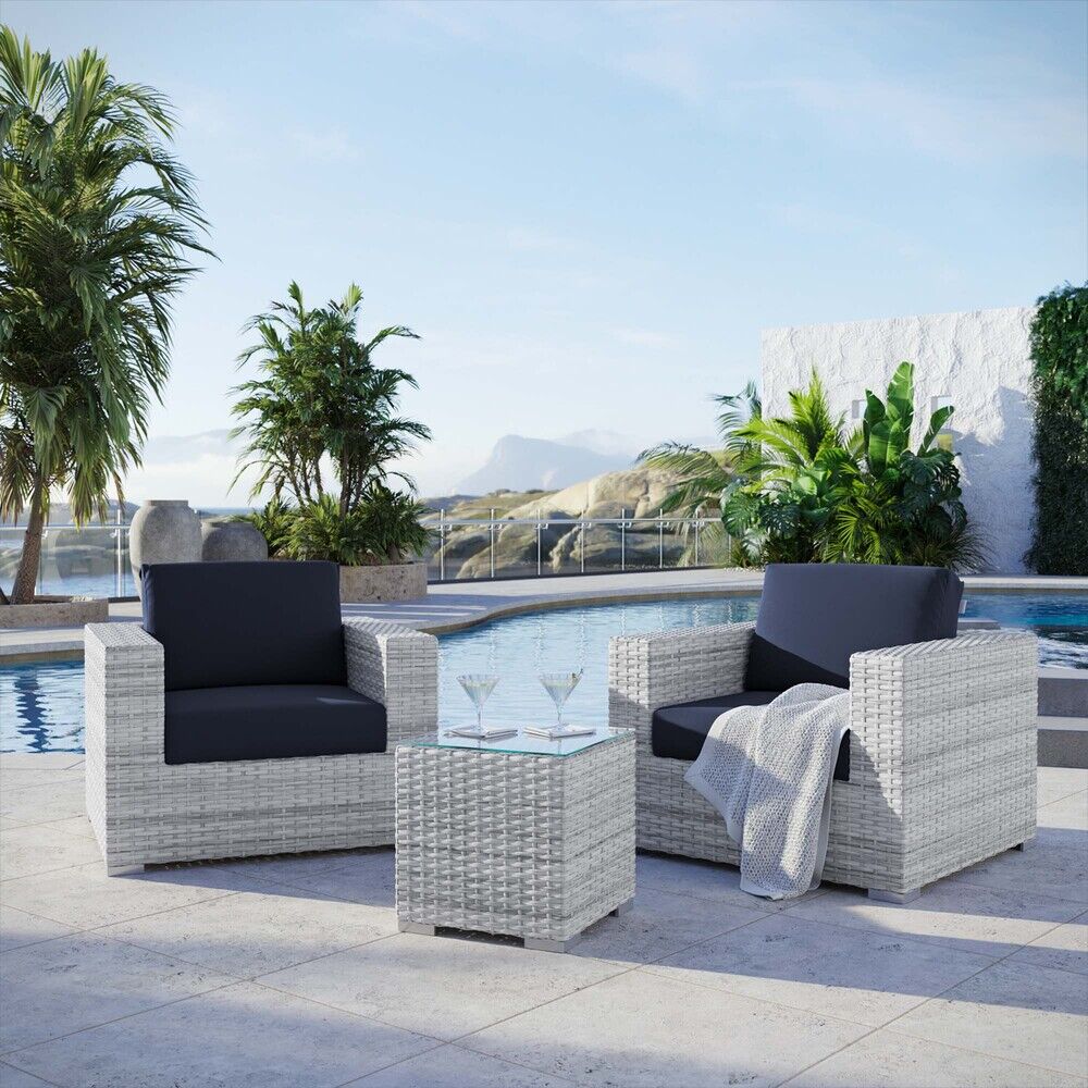 Convene 3-Piece Outdoor Patio Set in Light Gray Navy by Modway - Image 8