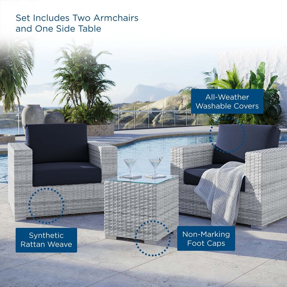 Convene 3-Piece Outdoor Patio Set in Light Gray Navy by Modway - Image 9
