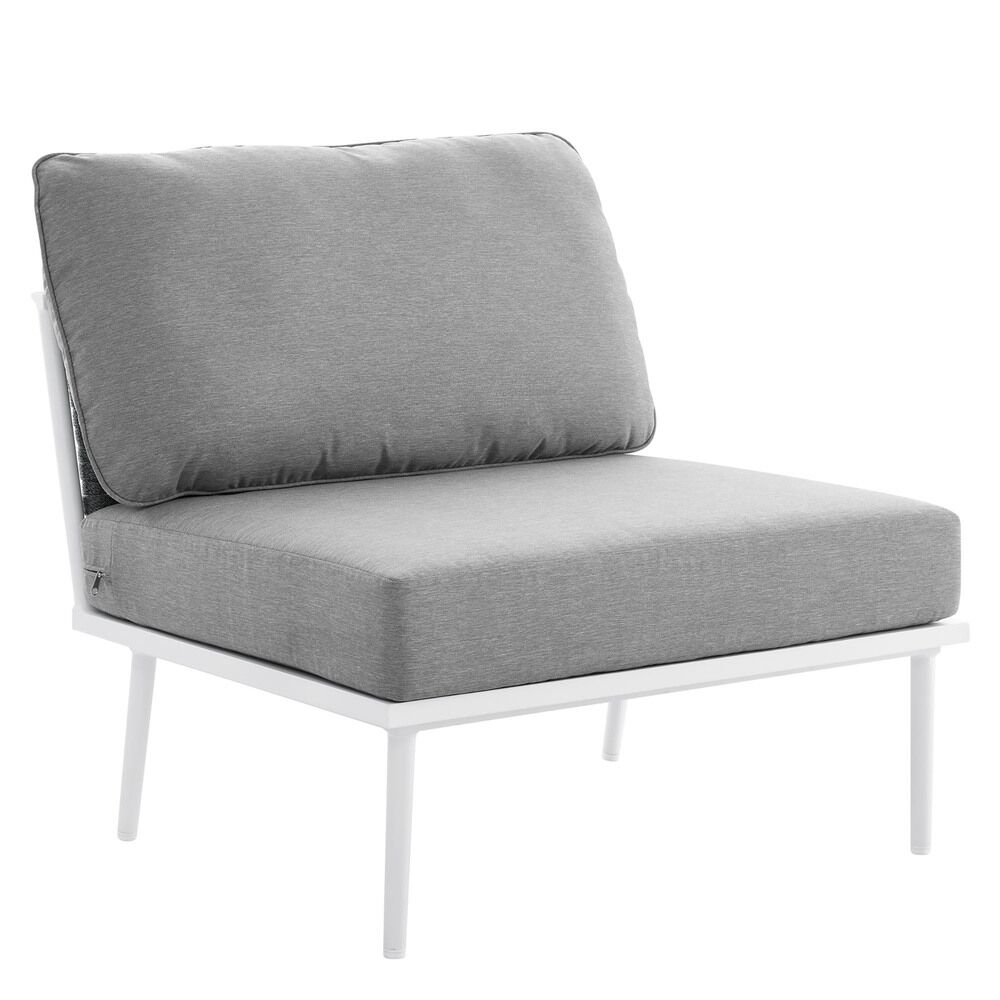 Stance Outdoor Patio Aluminum Armless Chair in White Gray by Modway
