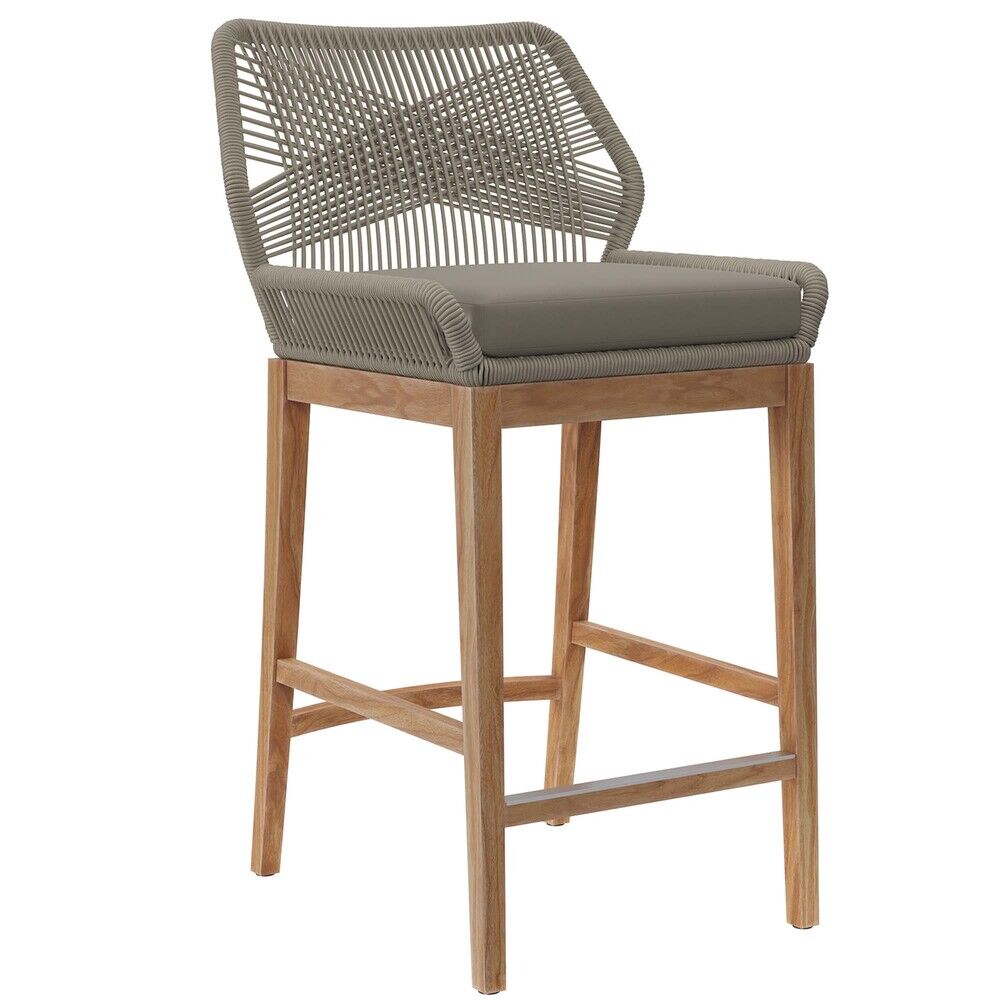 Wellspring Outdoor Patio Teak Wood Bar Stool in Light Gray Greige by Modway