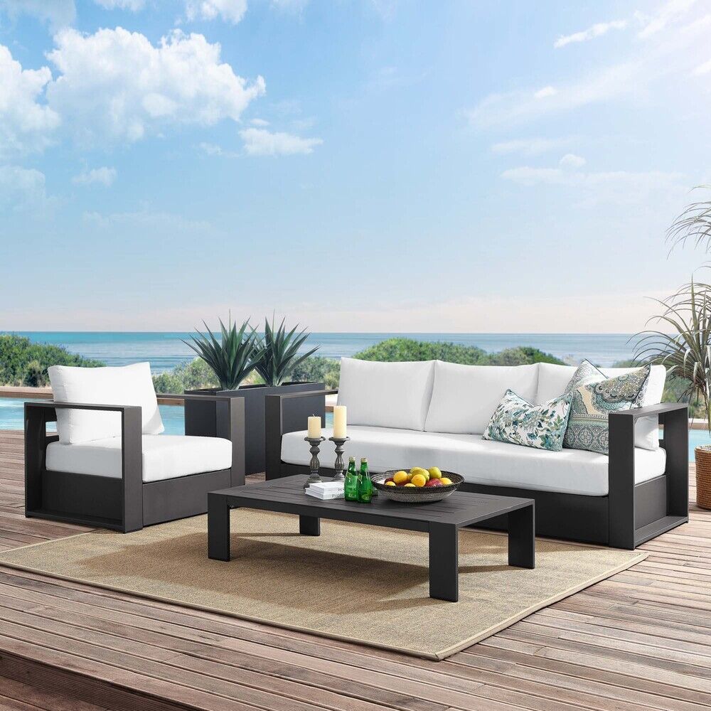 Tahoe 3-Piece Outdoor Patio Powder-Coated Aluminum Set in Gray White by Modway - Image 14