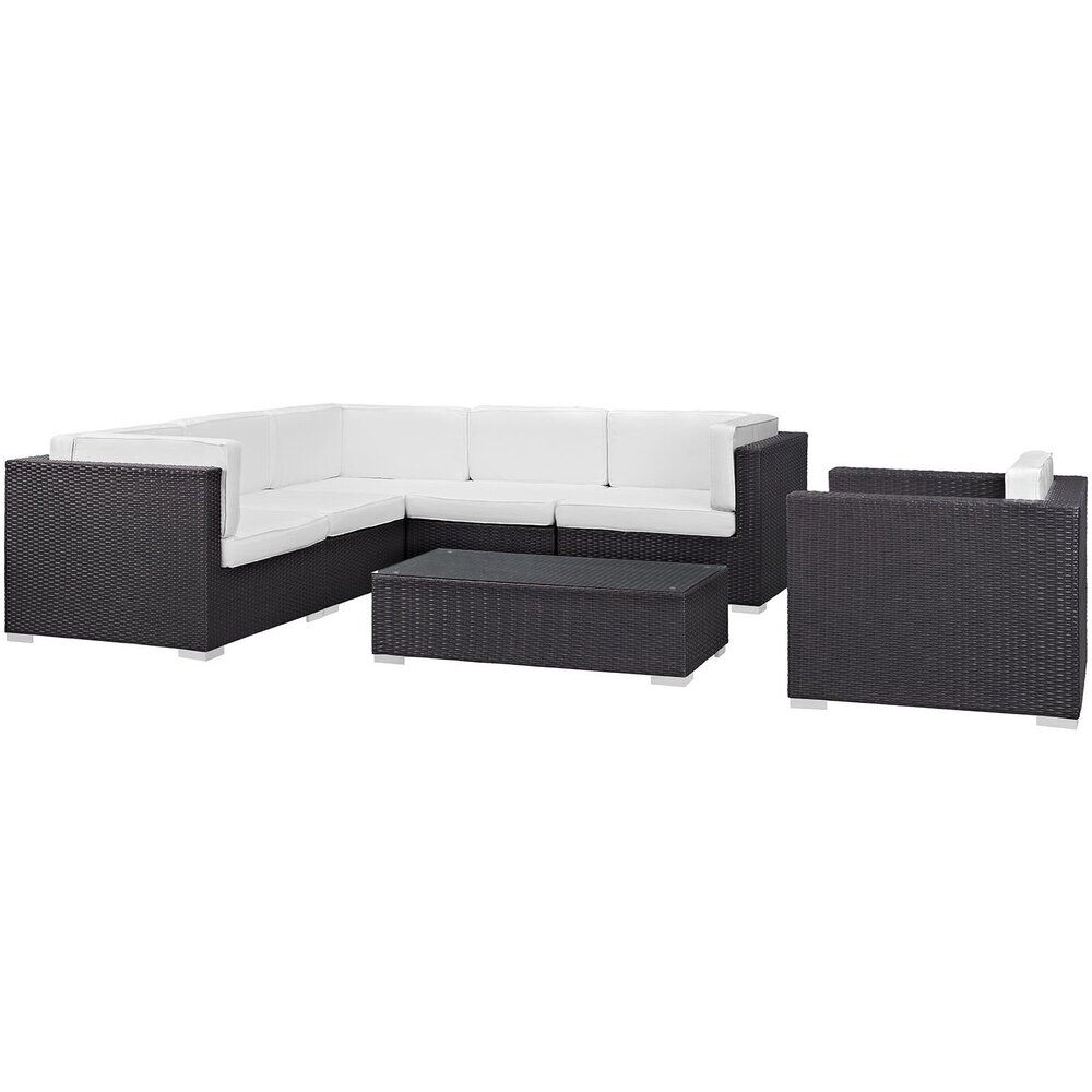 Corona 7 Piece Outdoor Patio Sectional Set in Espresso White by Modway