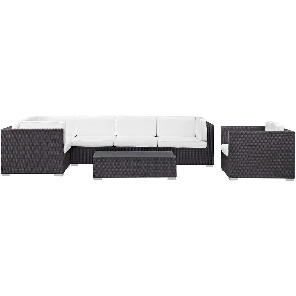 Corona 7 Piece Outdoor Patio Sectional Set in Espresso White by Modway - Image 3