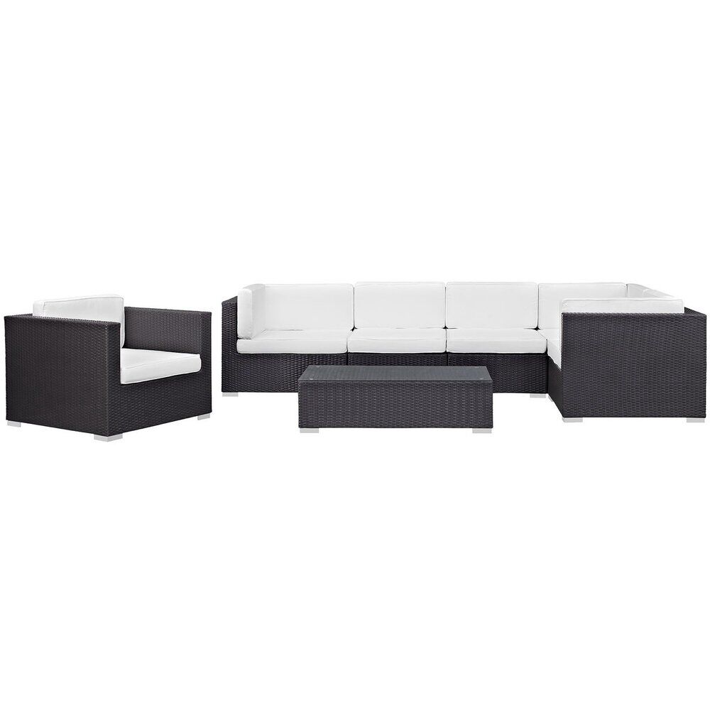 Corona 7 Piece Outdoor Patio Sectional Set in Espresso White by Modway - Image 4