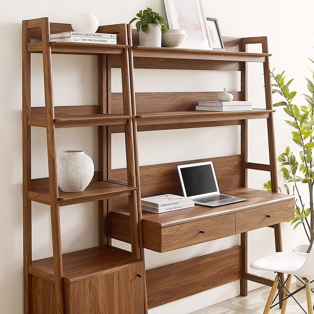 Bixby 2-Piece Wood Office Desk and Bookshelf by Modway in Walnut by Modway - Image 3