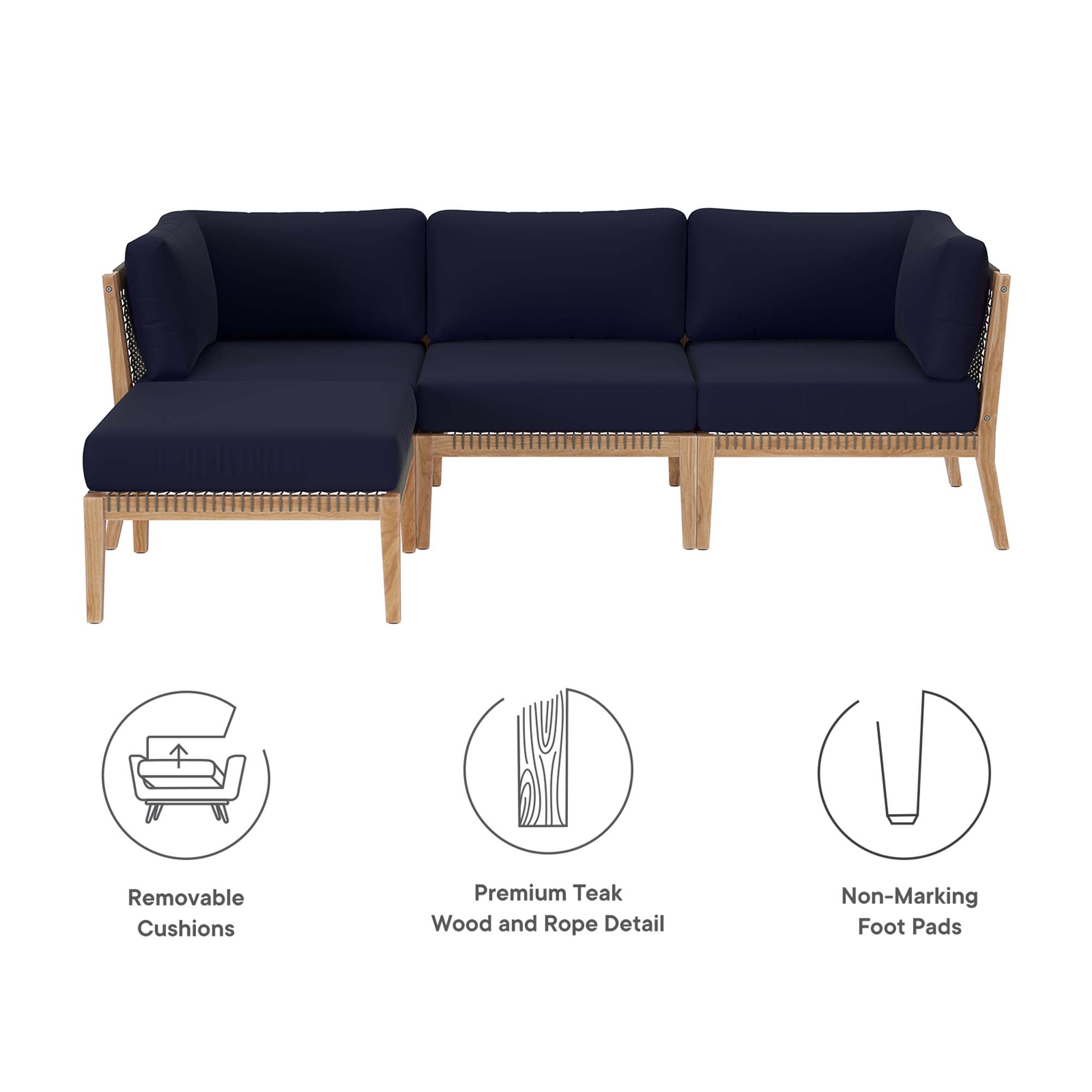 Clearwater 4-Piece Outdoor Patio Teak Wood Sectional Sofa by Modway - Image 2