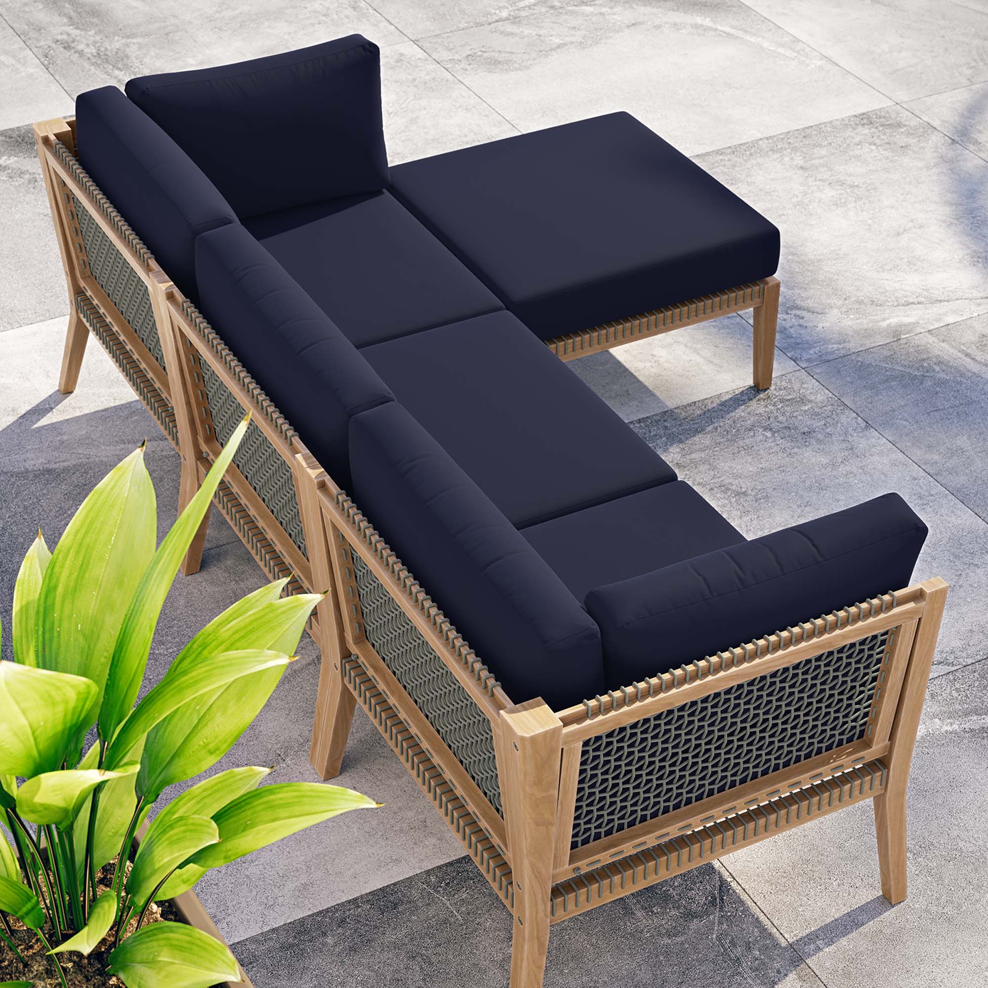 Clearwater 4-Piece Outdoor Patio Teak Wood Sectional Sofa by Modway - Image 14