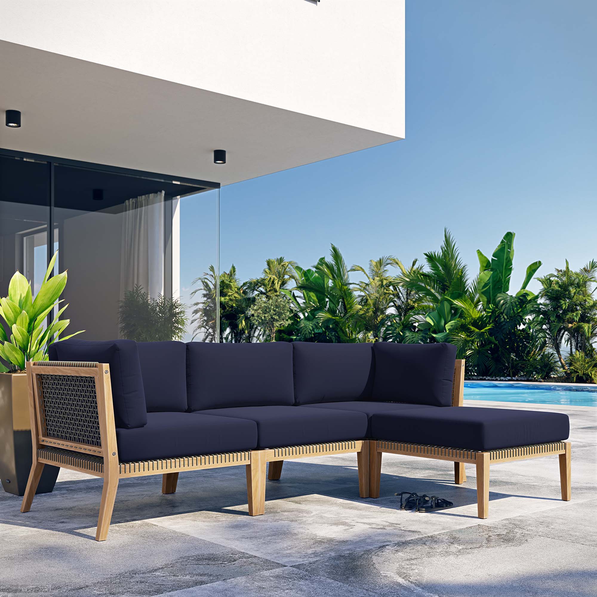 Clearwater 4-Piece Outdoor Patio Teak Wood Sectional Sofa by Modway - Image 13