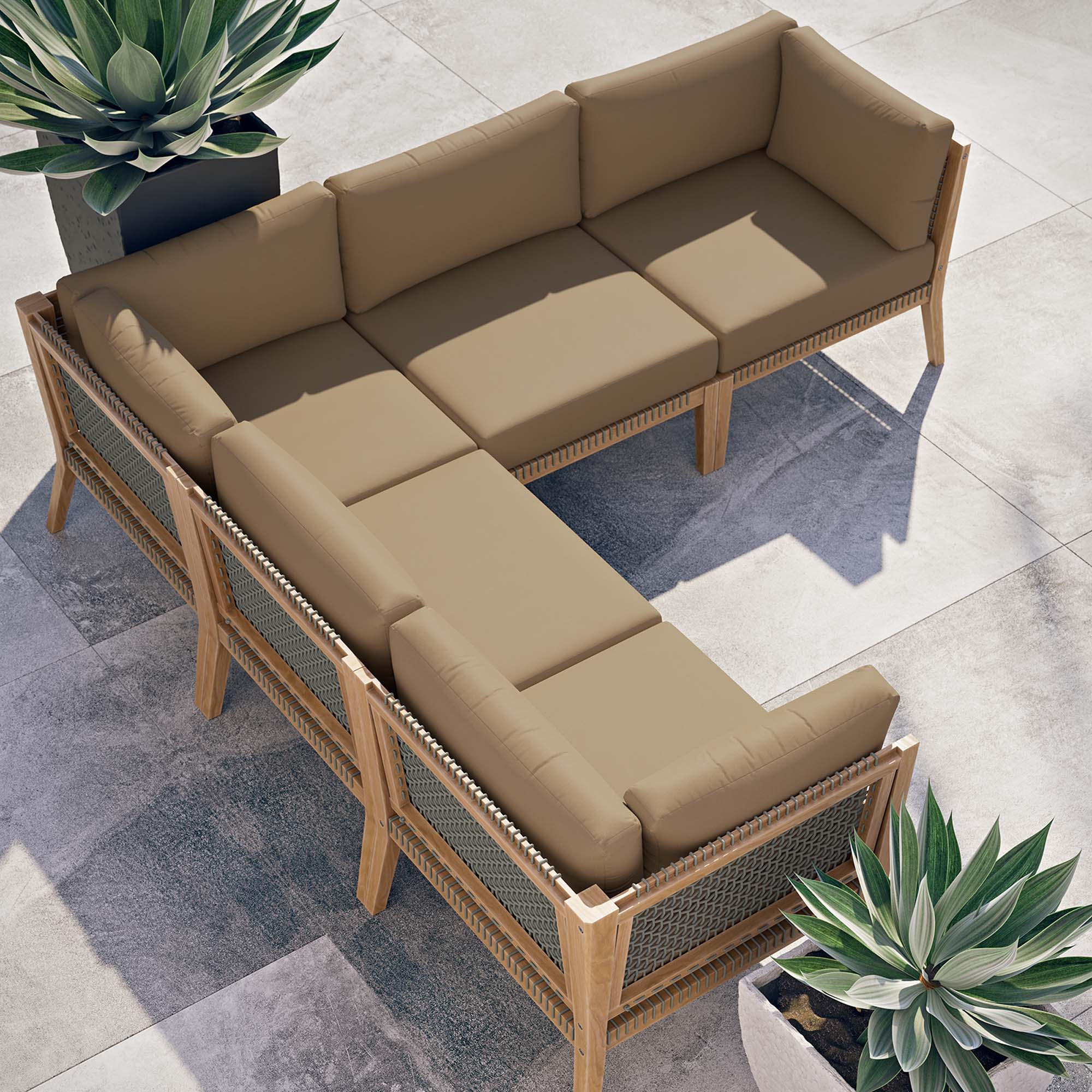 Clearwater 5-Piece Outdoor Patio Teak Wood Sectional Sofa by Modway - Image 11