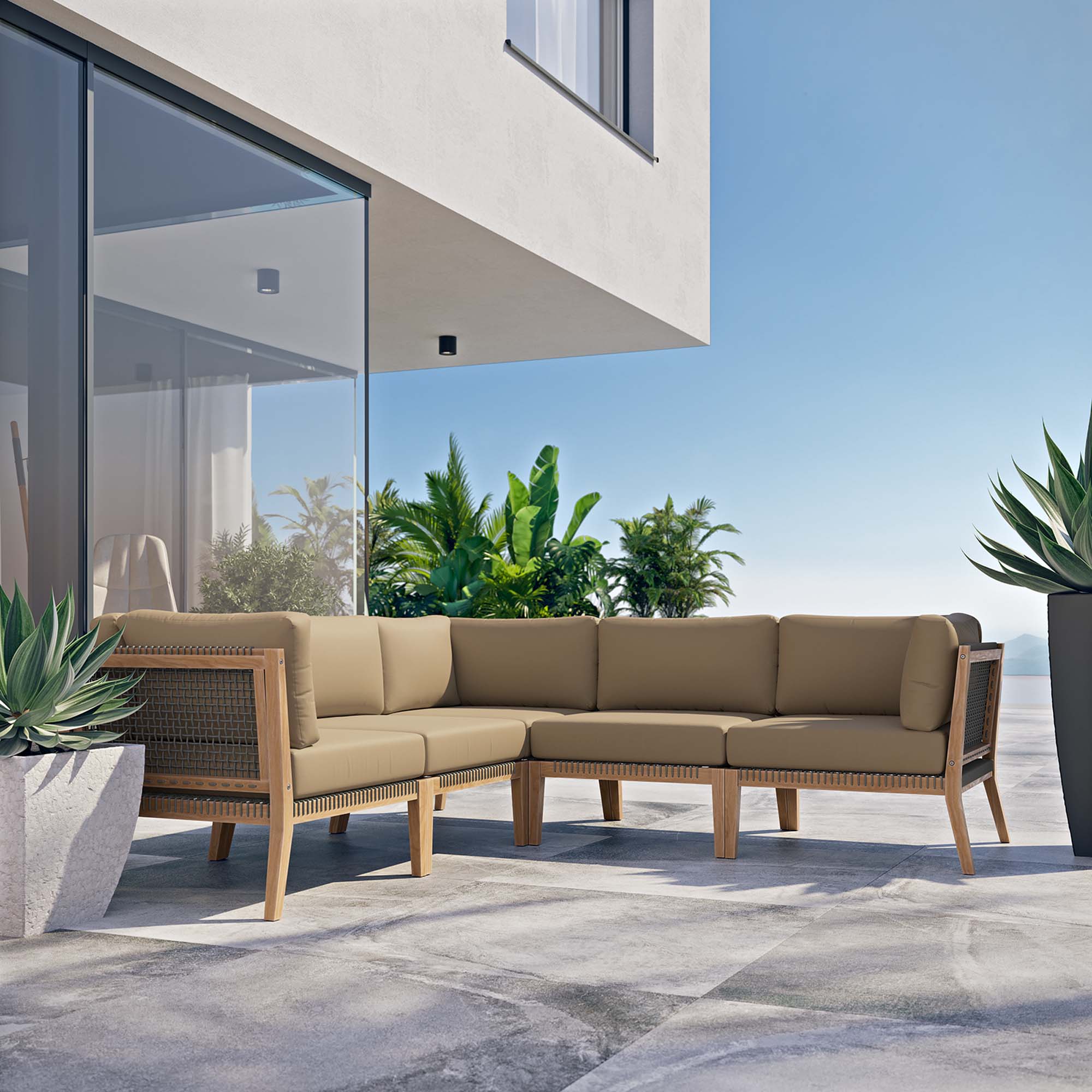 Clearwater 5-Piece Outdoor Patio Teak Wood Sectional Sofa by Modway - Image 10