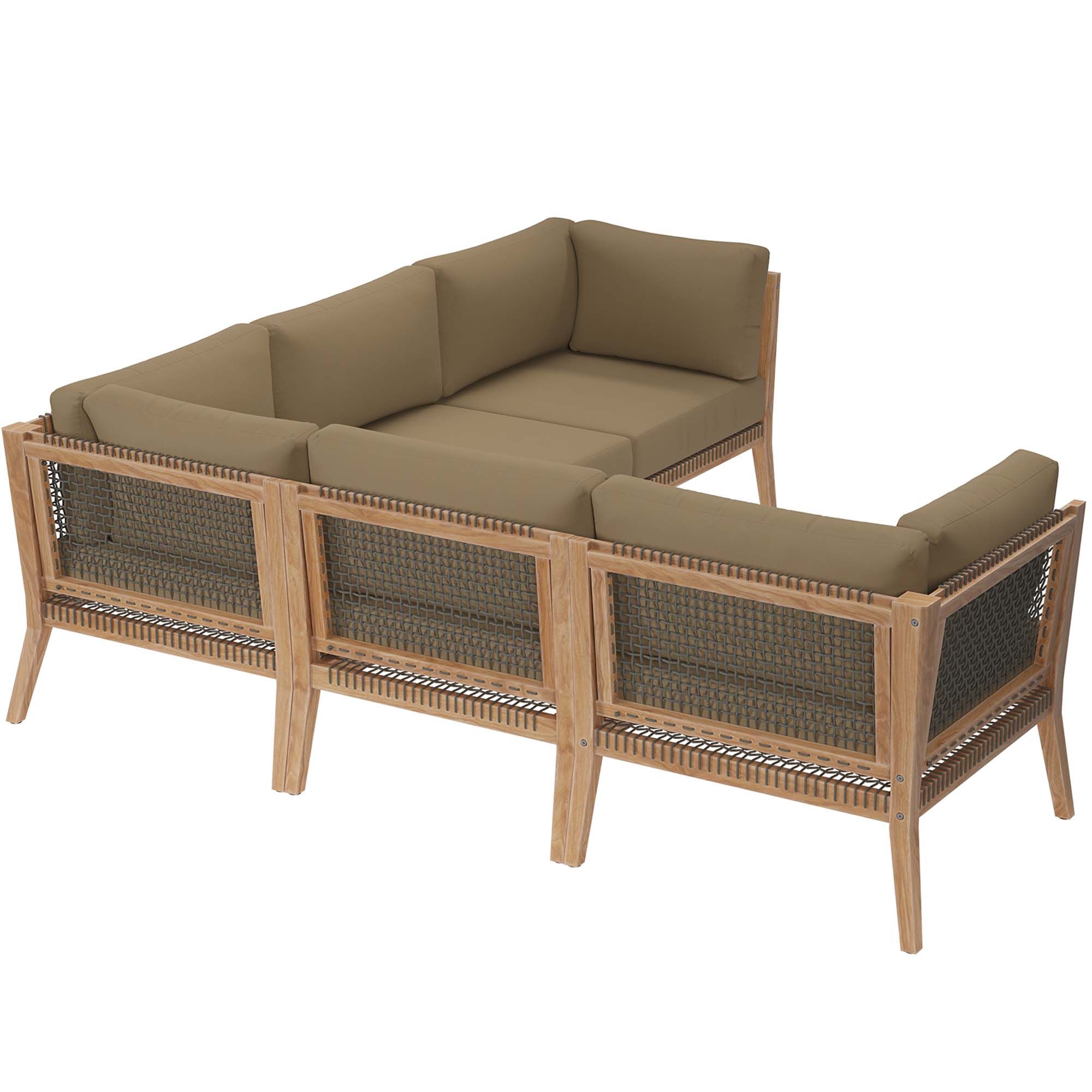 Clearwater 5-Piece Outdoor Patio Teak Wood Sectional Sofa by Modway - Image 3